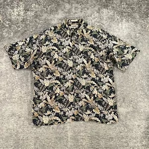 Campia Moda Hawaiian Shirt Mens XXL Black Beige Swordfish Floral Print Rayon 90s - Picture 1 of 11