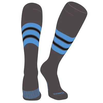 PEAR SOX Striped OTC Baseball, Softball, Football Socks (E) Graphite, Sky Blue, Black