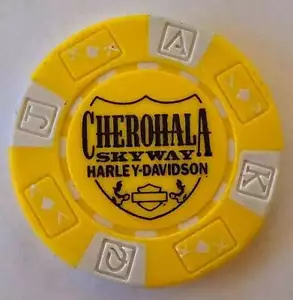 CHEROHALA SKYWAY HARLEY-DAVIDSON Tellico Plains TN Yellow/White Sig Poker Chip - Picture 1 of 2