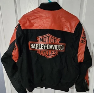 Harley Davidson Men’s CLASSIC Jacket Motorcycle Real Leather Wool Jacket LG - Picture 1 of 6