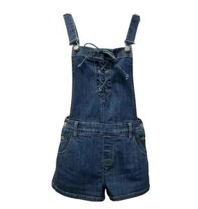 Pacsun Jeans pantaloncini salopette taglia 24 blu denim stringati usati in ottime condizioni cuciture interne 2" - Foto 1 di 6