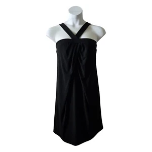 NWT New York & Company Black Halter Strap Draped Party Dress. XL Short. Stretchy - Picture 1 of 8