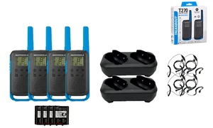 Motorola T270 Two Way Radio 4-Pack Walkie Talkies 2 Dual Chargers Earpieces - Picture 1 of 4
