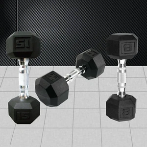 Hex Rubber Coat Iron Dumbell Home Gym Strength Weight Training Commercial Grade - Picture 1 of 10