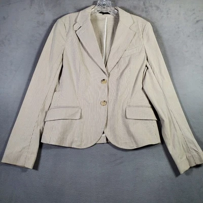 Theory Blazer Womens 10 Beige Pinstripe Tailored Jacket Office Minimal Career - Image 1 of 4