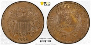 1864 2C Two cent piece - PCGS MS64 BN - Large Motto - Picture 1 of 2