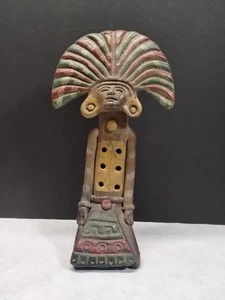 Vintage Handcrafted Aztec Mayan Clay Flute 6 Holes 10” Mexican Folk Art - Picture 1 of 10