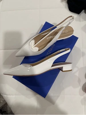 NEVER WORN. stuart weitzman white sling back low heel. Size 9, new in box - Image 1 of 4