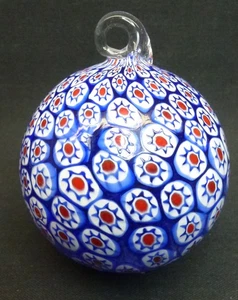 Vintage Murano Art Glass Millefiori Blue Ornament w/ Red White Blue Star Canes - Picture 1 of 6