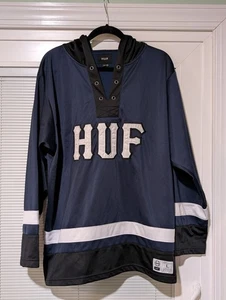 HUF Skateboarding Manica Lunga Hockey Maglia con Cappuccio Uomo L Cucita Navy Senza Pizzo - Foto 1 di 8