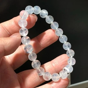 8,5 mm natürliches klares weiß blaues "Feder" Quarzkristall Armband AAA - Bild 1 von 2