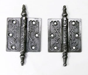Paar antike verzierte Eastlake viktorianische Türscharniere mit steiler Spitze 3" x 3" - Bild 1 von 4