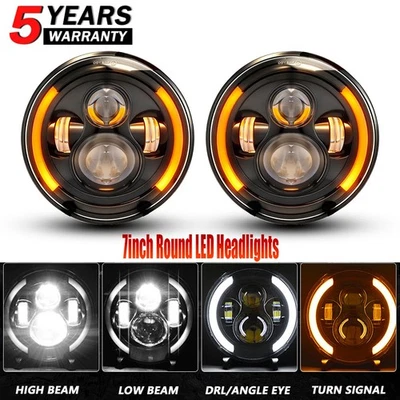 Pair 7" Inch Round LED Headlights Halo Angle Eyes DRL For Ford B-100 1973-1980 - Imagem 1 de 4