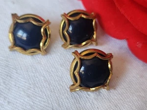 Trio Of Vintage Metal Blue Heart Buttons Prisoner 1.4 Cm D2D - Picture 1 of 6