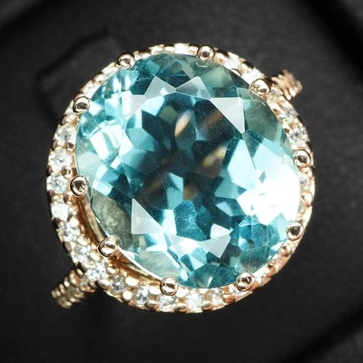 Anillos de oro rosa de plata de ley 925 de 6 quilates de aguamarina azul ártico deliciosos talla 6,5 Foto 1 de 4