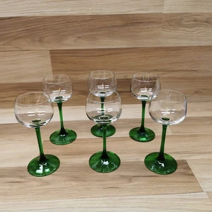 6er Set Vintage Luminarc große smaragdgrüne Stiel Wein/Hock Gläser 140ml Frankreich - Bild 1 von 10