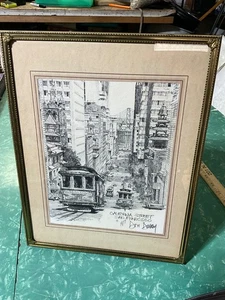 Vtg ‘77 Pencil Artwork Framed Print Don Davey California Street San Francisco - Picture 1 of 4