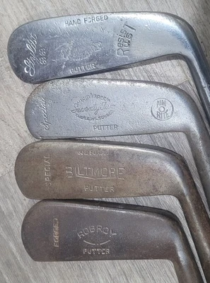 4 件古董老式 20 世纪 20 年代山核桃木杆身高尔夫推杆 Vardon Biltmore Rob Roy — 第 1/4 张图片