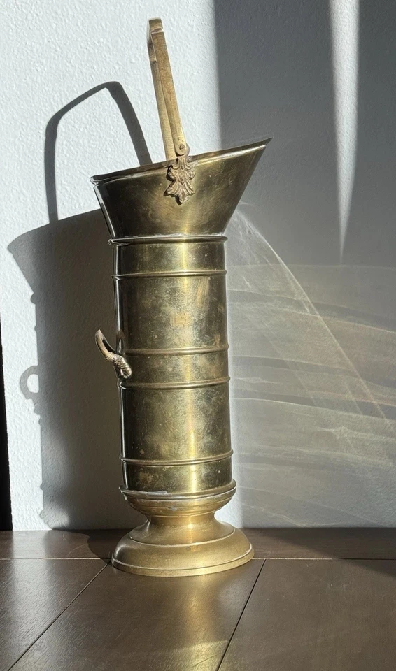 Brass Coal Scuttle Cylinder Bucket Dual Handles Umbrella Stand Cane Holder VTG - Image 1 of 4