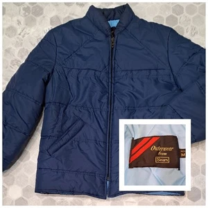 Sears Outerwear Vintage Puffer Mens Jacket Blue Sz M Fits SMALL Quilted Talon 80 - Picture 1 of 12