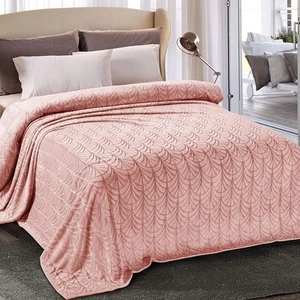 Whale Flotilla Flannel Fleece Twin Size XL(90&quot;x66&quot;), Pink  - Picture 1 of 10