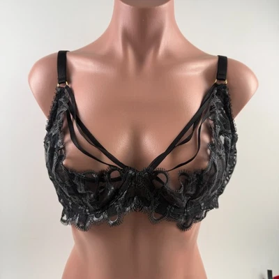 Victoria’s Secret Very Sexy Lace Floral Unlined Strappy Bra  Black  XXL  NWT - Image 1 of 4