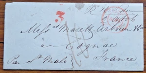 Jersey Entier 1847 QV to France with St Malo Iles-C entry h/s - Picture 1 of 2