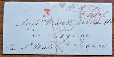 Jersey Entier 1847 QV to France with St Malo Iles-C entry  h/s - Image 1 of 2