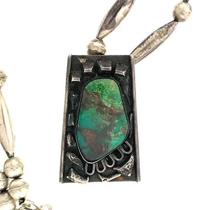 Native American Sterling Silver Fox Turquoise Pendant Necklace - Picture 1 of 6