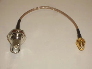MGS 8606 REVERSE POLARITY RP-SMA-FEMALE TO BNC-FEMALE 6" JUMPER RG174 COAX CABLE - Picture 1 of 3