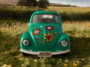 1967 SS5702 VW Bug Classic Beetle 5” Flower Power Red Diecast Pull Back Toy Car. - Picture 1 of 13