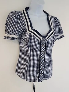 Vintage Shirt Navy Blue Corset Blouse Top Bavarian Oktoberfest Retro Size 10 - Picture 1 of 13