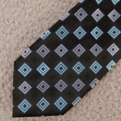 Corbata Bergamo New York Negra Azul Gris Cuadrados Poliéster Hecha a Mano 3.5" Foto 1 de 4