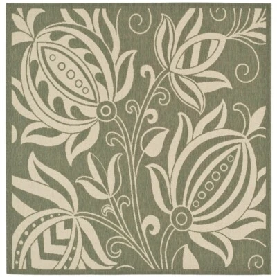 SAFAVIEH Contemporary Floral Indoor Outdoor Area Rug Olive and Natural Courtyard - Image 1 of 4