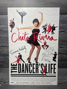 THE DANCER'S LIFE, CHITA RIVERA, TERRENCE MCNALLY SIGNED BROADWAY WINDOW CARD 
