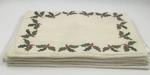 St. Nicholas Square Holly Border Embroidered Place Mats Set Of (6) Quilted - Picture 1 of 3