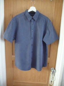 MARKS & SPENCER AUTOGRAPH SIZE L BLUE STRIPE SHORT SLEEVE SHIRT 16 NECK - Picture 1 of 3