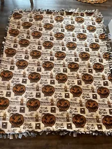 Halloween Heavy Thick Soft Blanket Pumpkin Haunted House Ooak Throw 60x66 - Picture 1 of 3