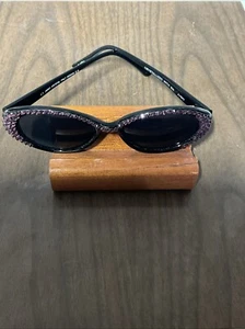 Retro Jimmy Crystal Swarovski Oval Black Sunglasses-Pink Crystal, Pre-Owned - Picture 1 of 6