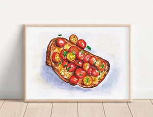 Acquerello bruschetta con pomodori dipinto a mano opera originale - Foto 1 di 9
