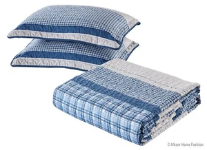 Modern Plaid 3-Piece Bedspread and Pillow Sham Set | Matching Curtains Available - Picture 1 of 7