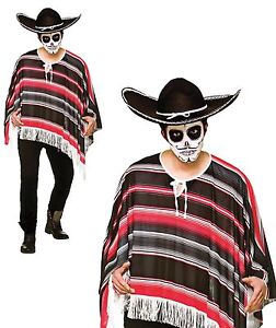 Day of the Dead Mexican Poncho Fancy Dress Costume Adult Halloween Horror Spooky