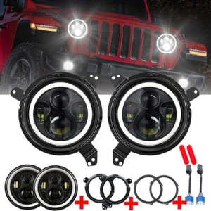 2X 7" Amber DRL LED Headlight Hi/Lo +Brackets For Jeep Gladiator JT 2019-2022 - Picture 1 of 12