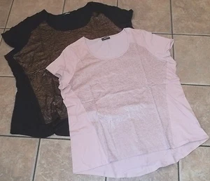 Plus JORDACHE~FOIL TOP~NEW sz 1X 2X 3X~Black-Pink-Silver Shirt T-shirt~Metallic - Picture 1 of 10