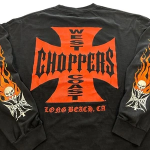 Vintage y2k West Coast Choppers Skulls & Flames Long Sleeve shirt Size 2XL Grail - Picture 1 of 11