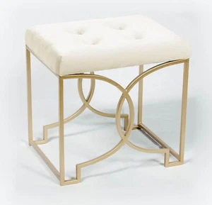 Handmade Vanity Stool / Ottoman seat with gold metal base ivory velvet - Picture 1 of 2