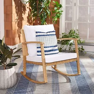 Woven Natural/White Cushion Rocking Chair - Picture 1 of 10