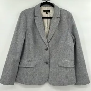 Talbots Womens Wool Blend 2 Button Herringbone Blazer Sz 16 Gray Classic Career - Picture 1 of 10