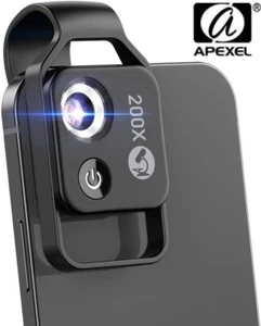 Microscopio de bolsillo de teléfono APEXEL 200X luz LED/clip universal microscopio portátil - Imagen 1 de 10