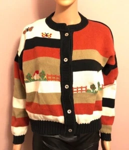 Vintage 80’s Handmade By Amanda Earth Tones One Of A Kind Cardigan Sweater Sz M - Picture 1 of 11